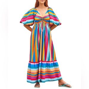 Farm Rio Striped Scarf Maxi Dress L